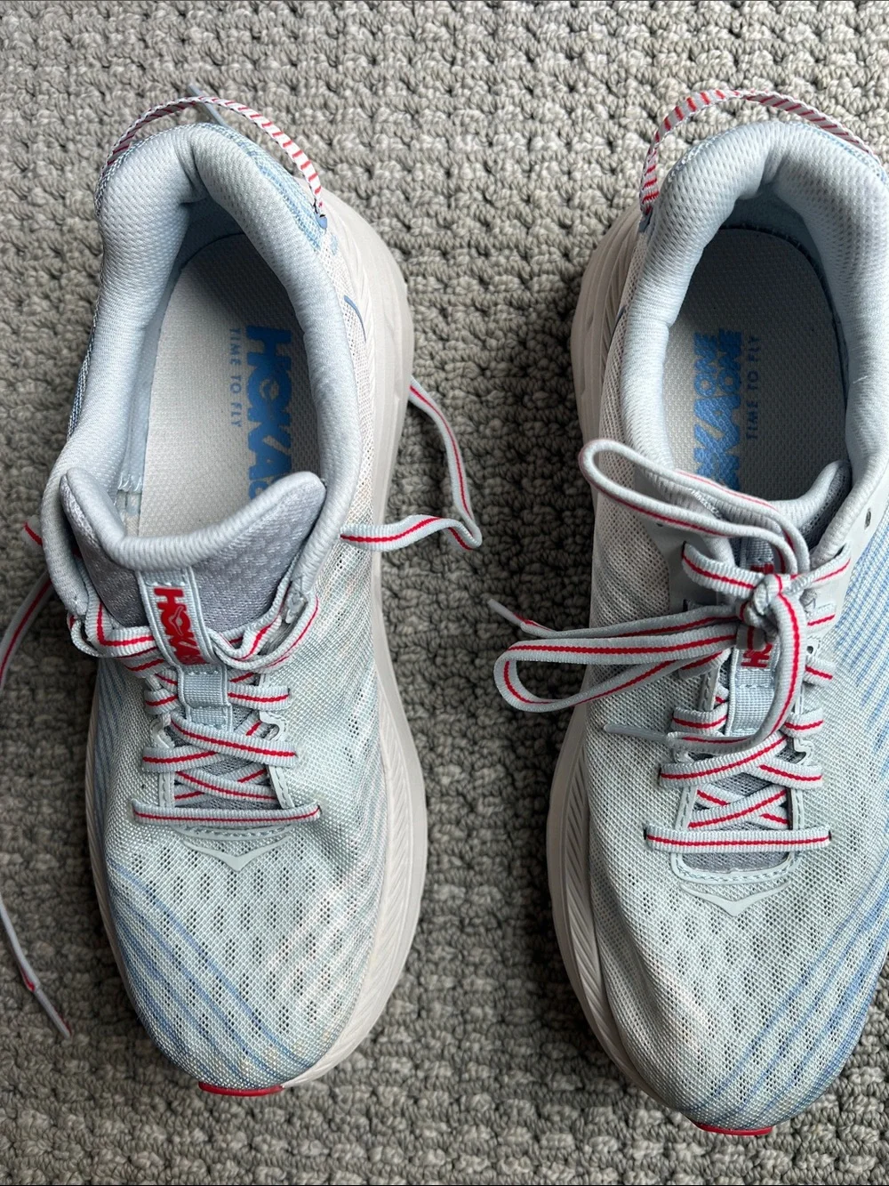Hoka Women's Light Blue, White and Red Rincon Running Shoe